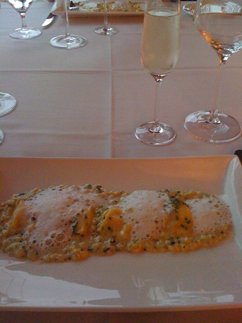 First Course: Angnolotti with Corn Mash, Mascarpone foam, and God only knows what else.